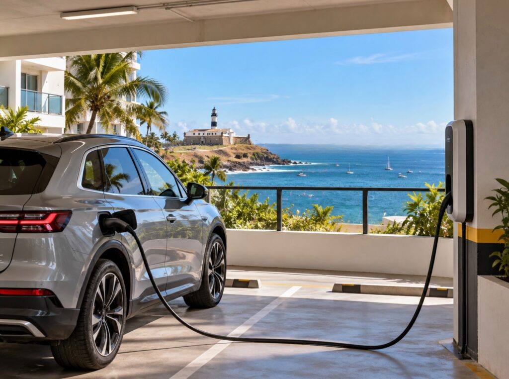 Fórum Baiano de Mobilidade Elétrica e Seguros debate segurança e instalação de carregadores para veículos elétricos em condomínios de Salvador.